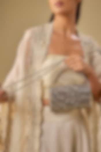 Grey Satin & Velvet Clutch by BEAU MONDE at Pernia's Pop Up Shop