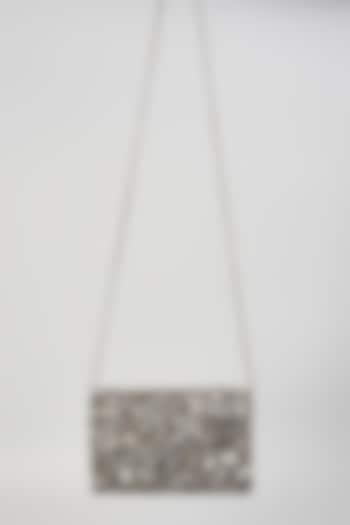 Grey Satin & Velvet Clutch by BEAU MONDE at Pernia's Pop Up Shop