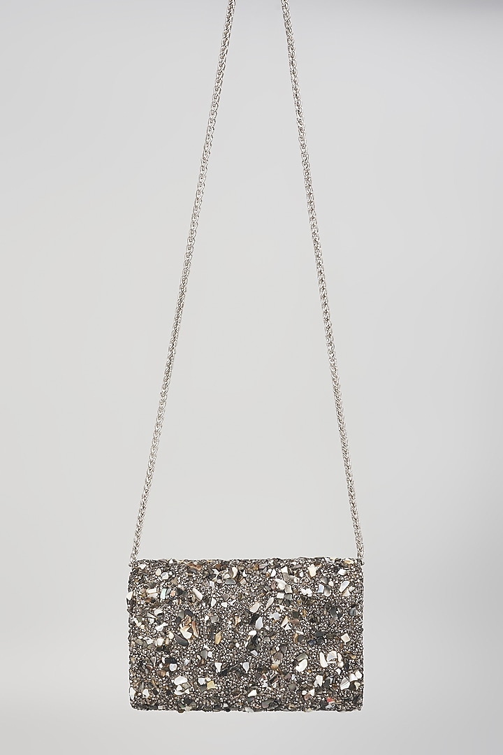 Grey Satin & Velvet Clutch by BEAU MONDE at Pernia's Pop Up Shop