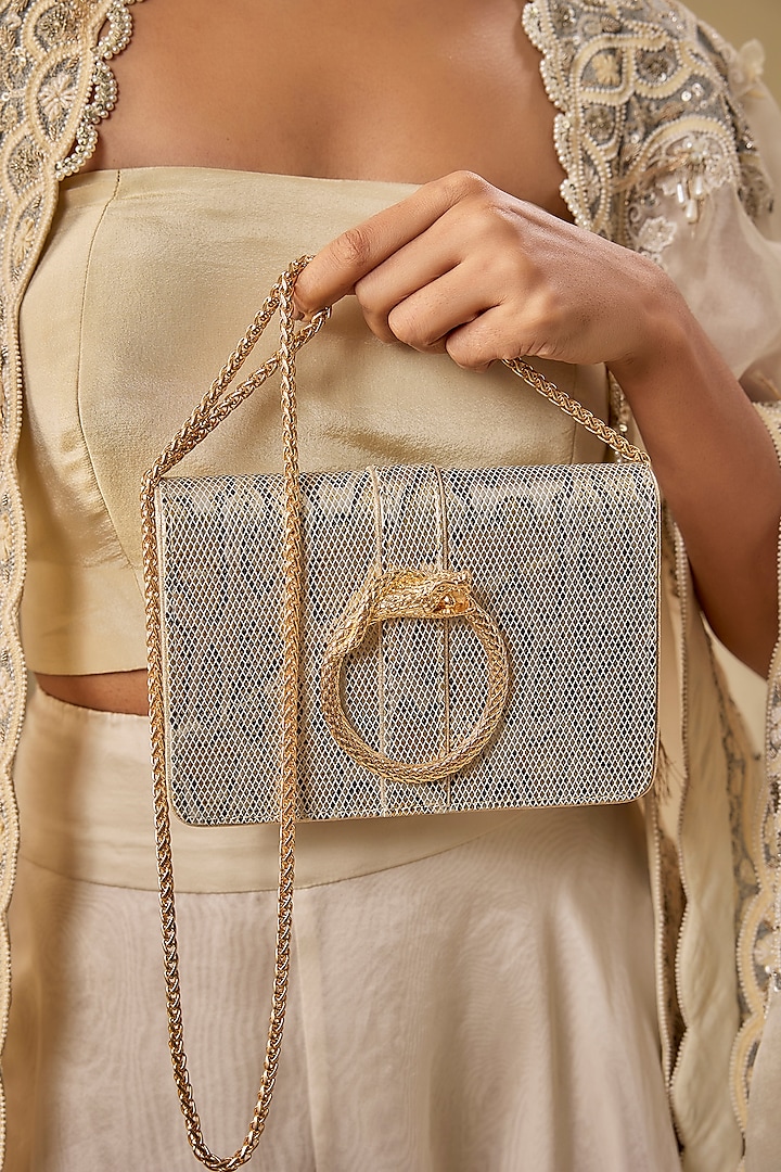 Golden Satin & Velvet Clutch by BEAU MONDE at Pernia's Pop Up Shop
