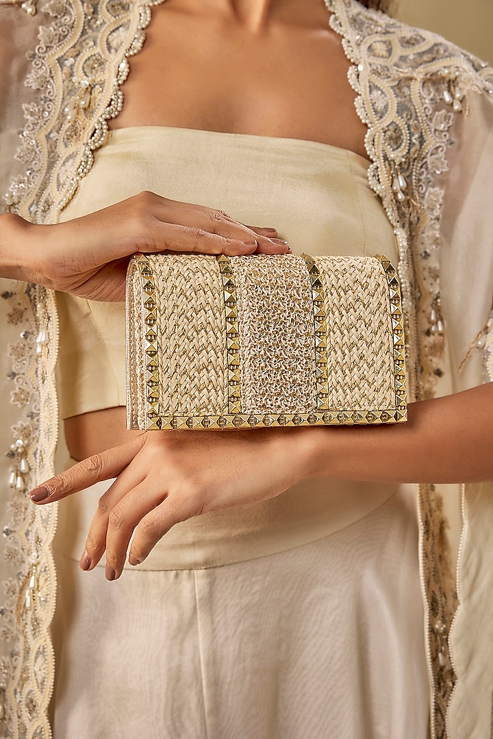 Golden Satin & Velvet Clutch by BEAU MONDE at Pernia's Pop Up Shop