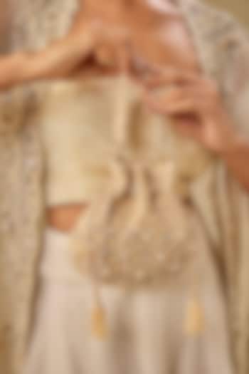 Peach Gold Satin & Velvet Potli by BEAU MONDE at Pernia's Pop Up Shop