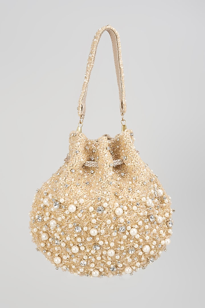 Peach Gold Satin & Velvet Potli by BEAU MONDE at Pernia's Pop Up Shop