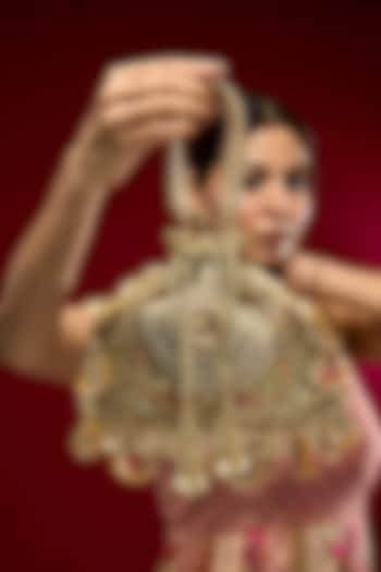 Gold Faux Leather & Satin Potli by BEAU MONDE at Pernia's Pop Up Shop