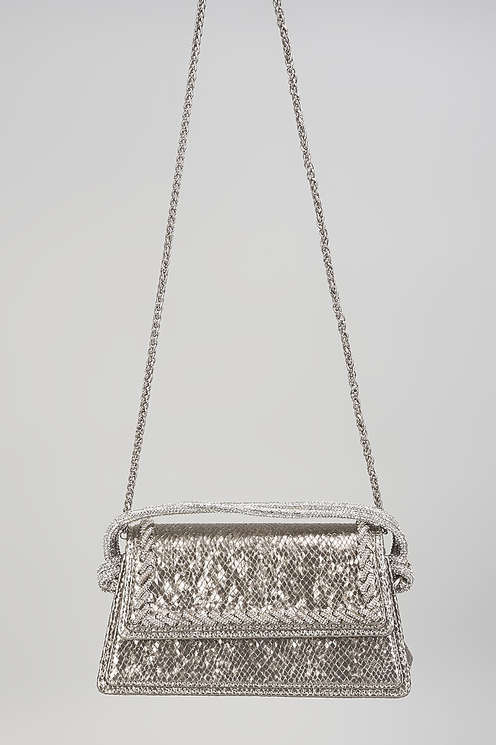 Silver Satin & Velvet Clutch by BEAU MONDE at Pernia's Pop Up Shop