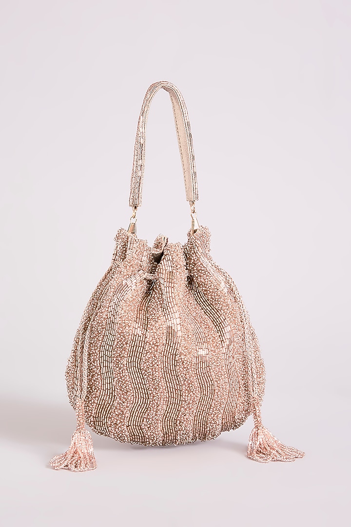 Rose Gold Faux Leather Potli by BEAU MONDE at Pernia's Pop Up Shop