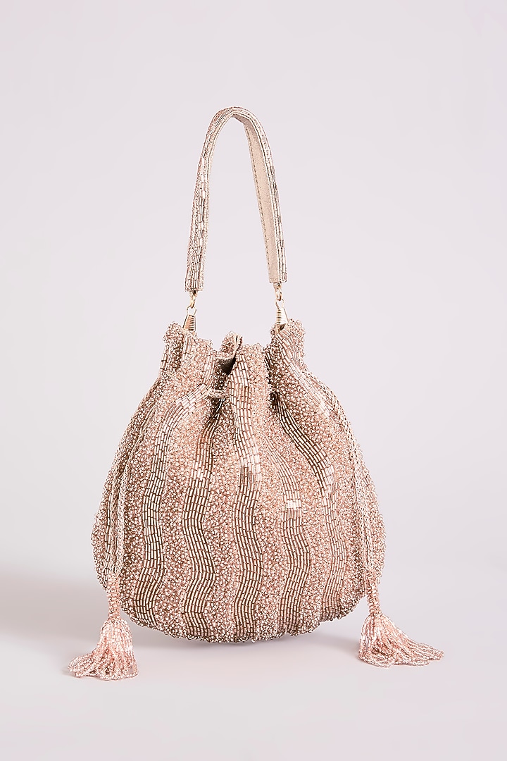 Rose Gold Faux Leather Potli by BEAU MONDE at Pernia's Pop Up Shop