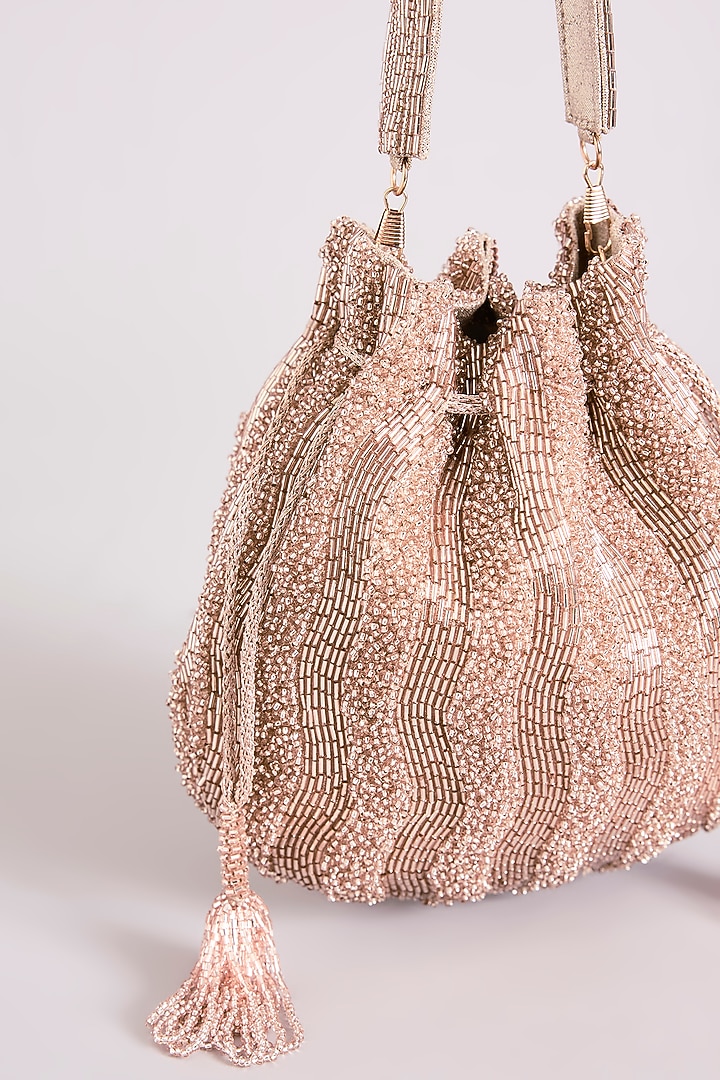 Rose Gold Faux Leather Potli by BEAU MONDE at Pernia's Pop Up Shop