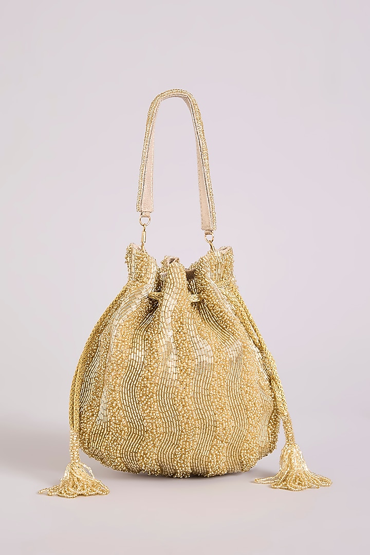 Gold Faux Leather Potli by BEAU MONDE at Pernia's Pop Up Shop
