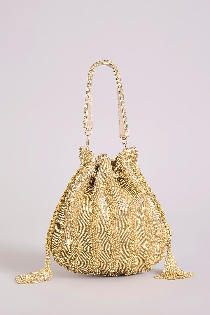 Gold Faux Leather Potli by BEAU MONDE at Pernia's Pop Up Shop