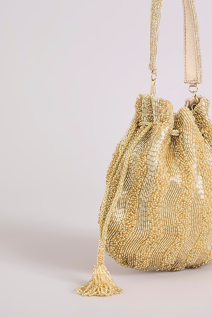 Gold Faux Leather Potli by BEAU MONDE at Pernia's Pop Up Shop