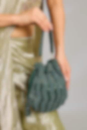 Green Shimmer Faux Leather Potli by BEAU MONDE at Pernia's Pop Up Shop