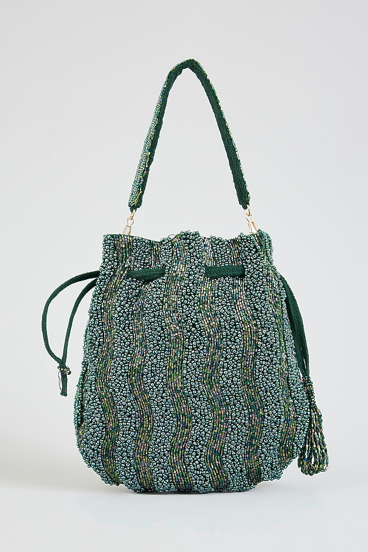 Green Shimmer Faux Leather Potli by BEAU MONDE at Pernia's Pop Up Shop