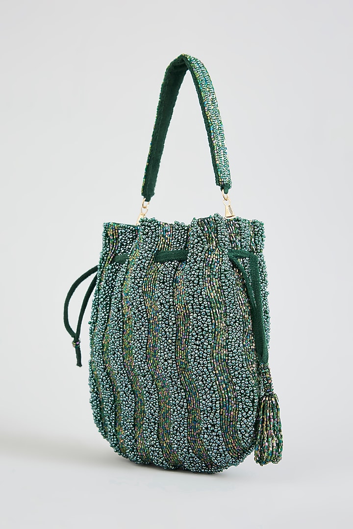 Green Shimmer Faux Leather Potli by BEAU MONDE at Pernia's Pop Up Shop