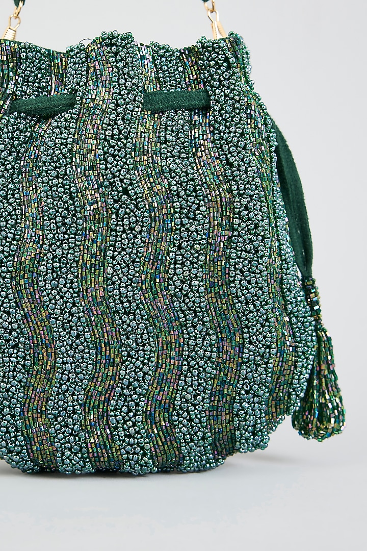 Green Shimmer Faux Leather Potli by BEAU MONDE at Pernia's Pop Up Shop
