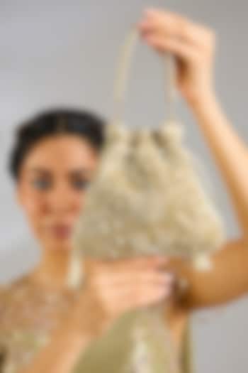 Gold Faux Leather Potli by BEAU MONDE at Pernia's Pop Up Shop