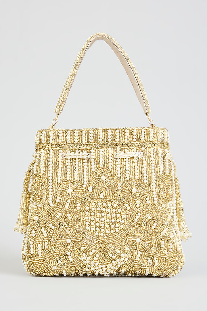 Gold Faux Leather Potli by BEAU MONDE at Pernia's Pop Up Shop