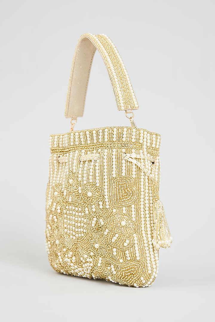 Gold Faux Leather Potli by BEAU MONDE at Pernia's Pop Up Shop