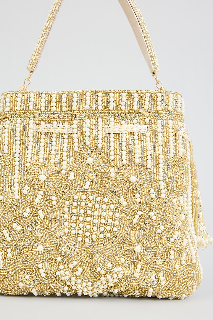 Gold Faux Leather Potli by BEAU MONDE at Pernia's Pop Up Shop