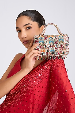 Multi-Colored Velvet & Satin Square-Shaped Clutch by BEAU MONDE