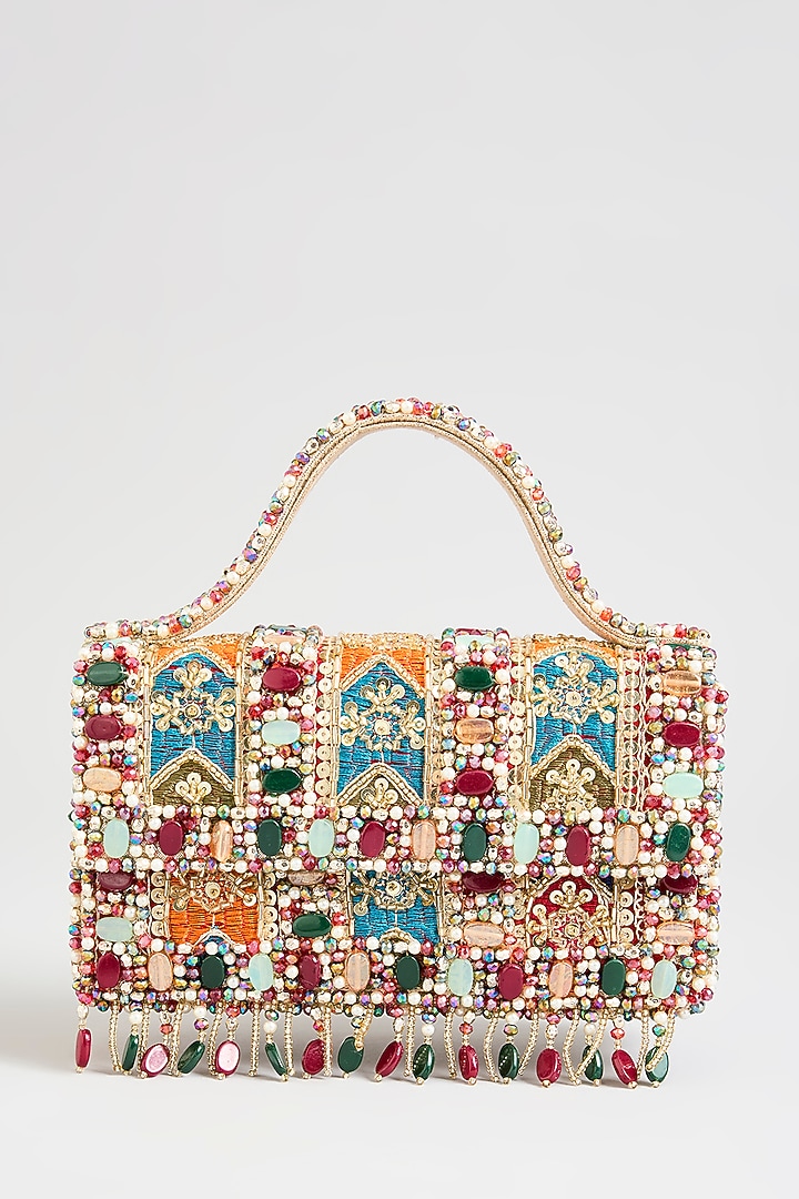 Multi-Colored Velvet & Satin Square-Shaped Clutch by BEAU MONDE at Pernia's Pop Up Shop