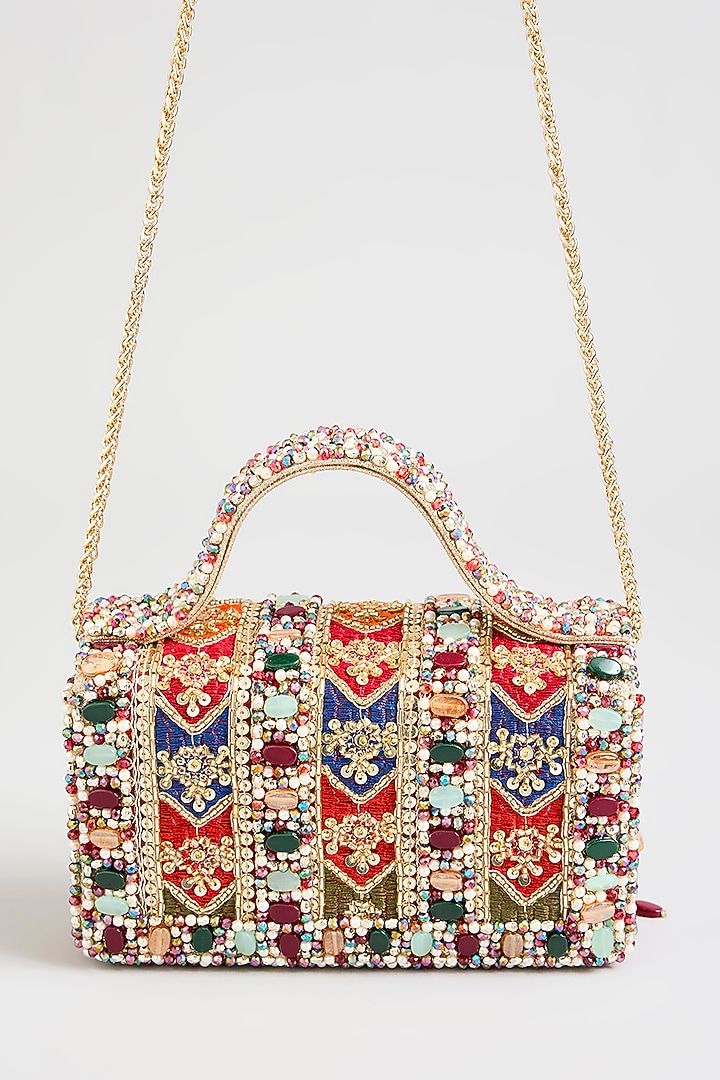 Multi-Colored Velvet & Satin Square-Shaped Clutch by BEAU MONDE at Pernia's Pop Up Shop