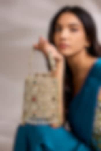 Gold Suede Velvet Bucket Bag by BEAU MONDE at Pernia's Pop Up Shop