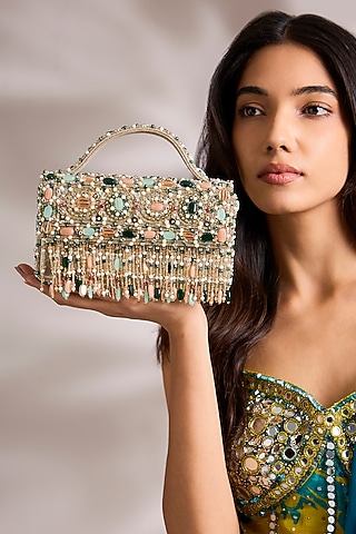 Multi-Colored Suede Velvet CLutch by BEAU MONDE