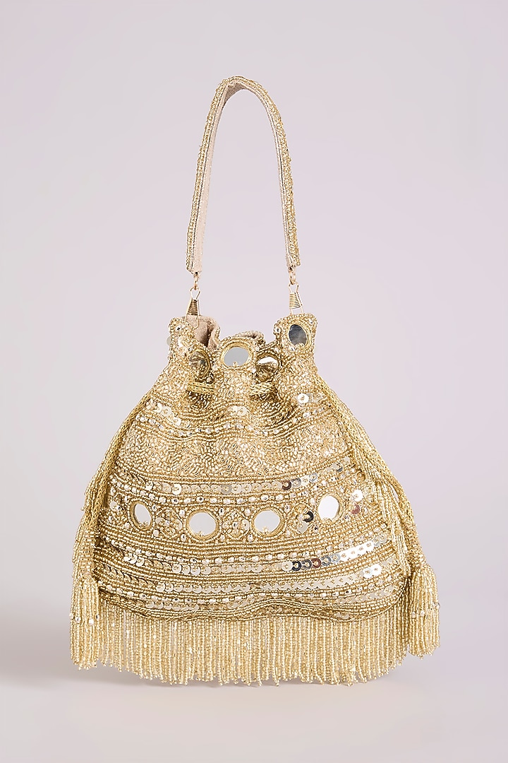 Gold Faux Leather Potli by BEAU MONDE at Pernia's Pop Up Shop