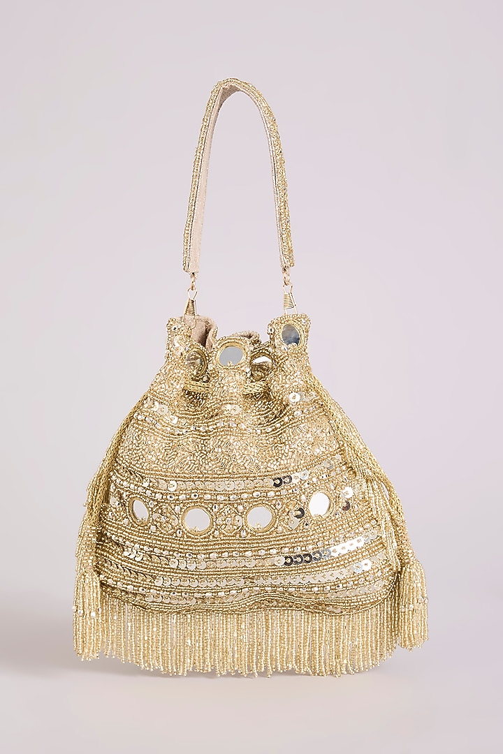 Gold Faux Leather Potli by BEAU MONDE at Pernia's Pop Up Shop