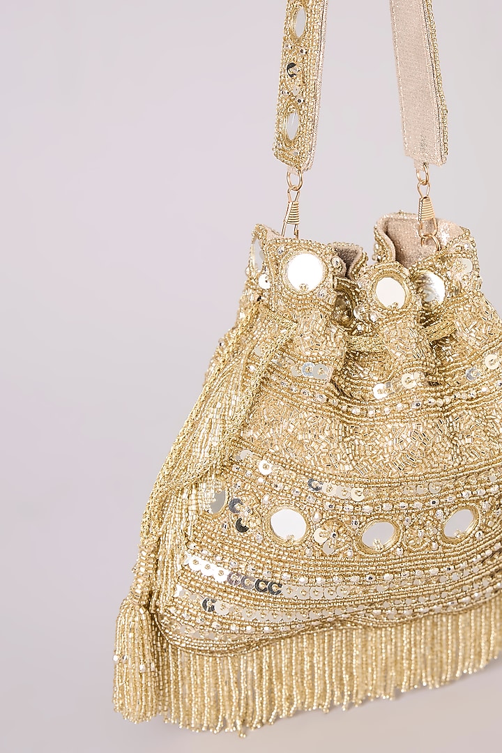 Gold Faux Leather Potli by BEAU MONDE at Pernia's Pop Up Shop