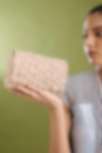 Rose Gold Faux Leather & Satin Clutch by BEAU MONDE at Pernia's Pop Up Shop