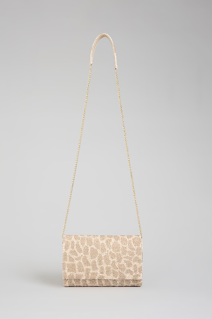 Rose Gold Faux Leather & Satin Clutch by BEAU MONDE at Pernia's Pop Up Shop