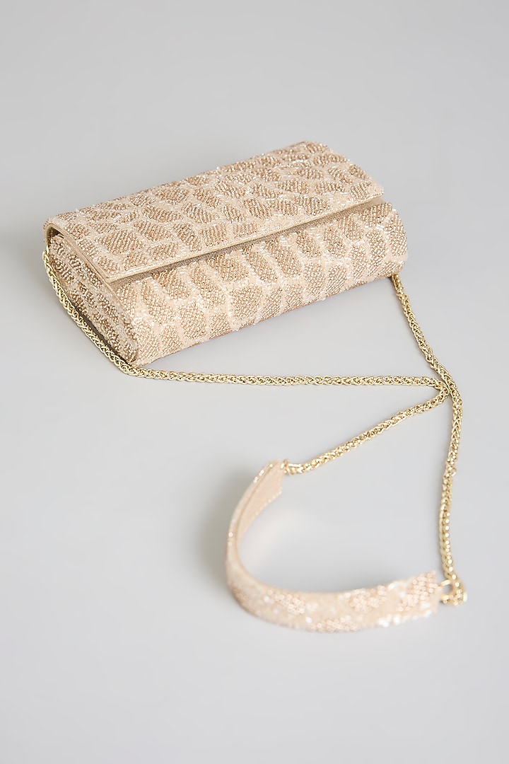 Rose Gold Faux Leather & Satin Clutch by BEAU MONDE at Pernia's Pop Up Shop