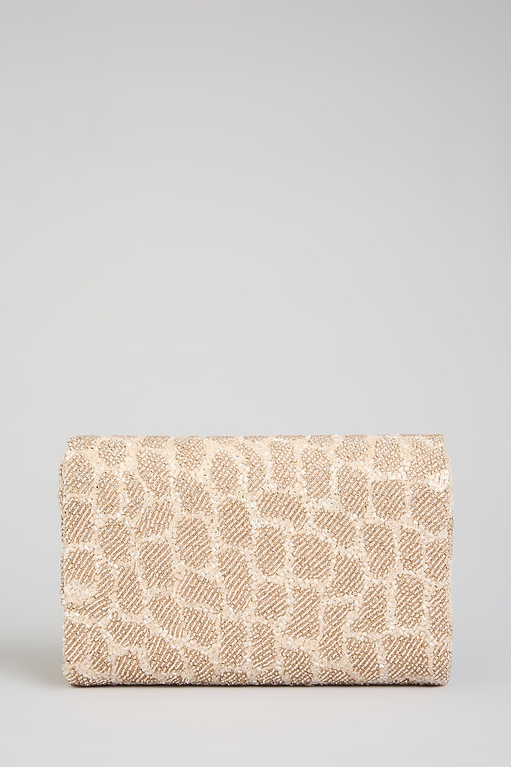 Rose Gold Faux Leather & Satin Clutch by BEAU MONDE at Pernia's Pop Up Shop
