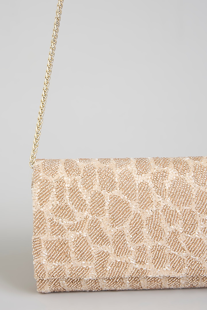 Rose Gold Faux Leather & Satin Clutch by BEAU MONDE at Pernia's Pop Up Shop