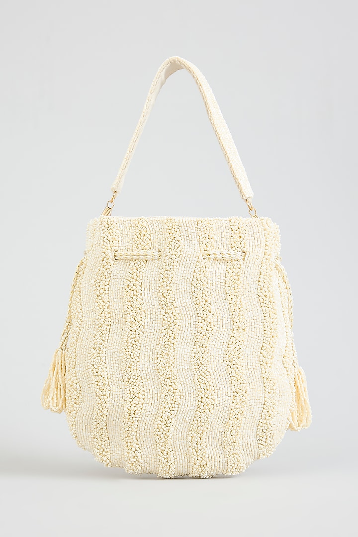 Ivory Faux Leather Potli by BEAU MONDE at Pernia's Pop Up Shop