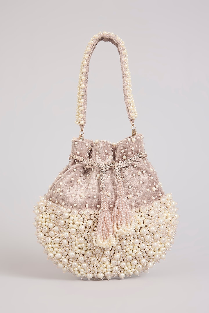 Pink Suede Velvet Potli by BEAU MONDE at Pernia's Pop Up Shop