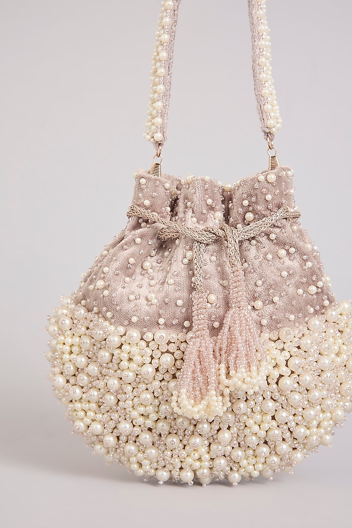 Pink Suede Velvet Potli by BEAU MONDE at Pernia's Pop Up Shop