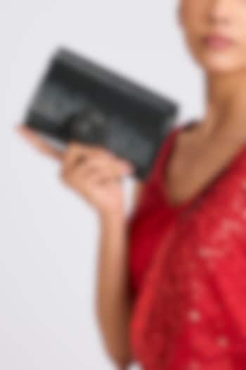 Black Faux Leather & Satin Clutch by BEAU MONDE at Pernia's Pop Up Shop