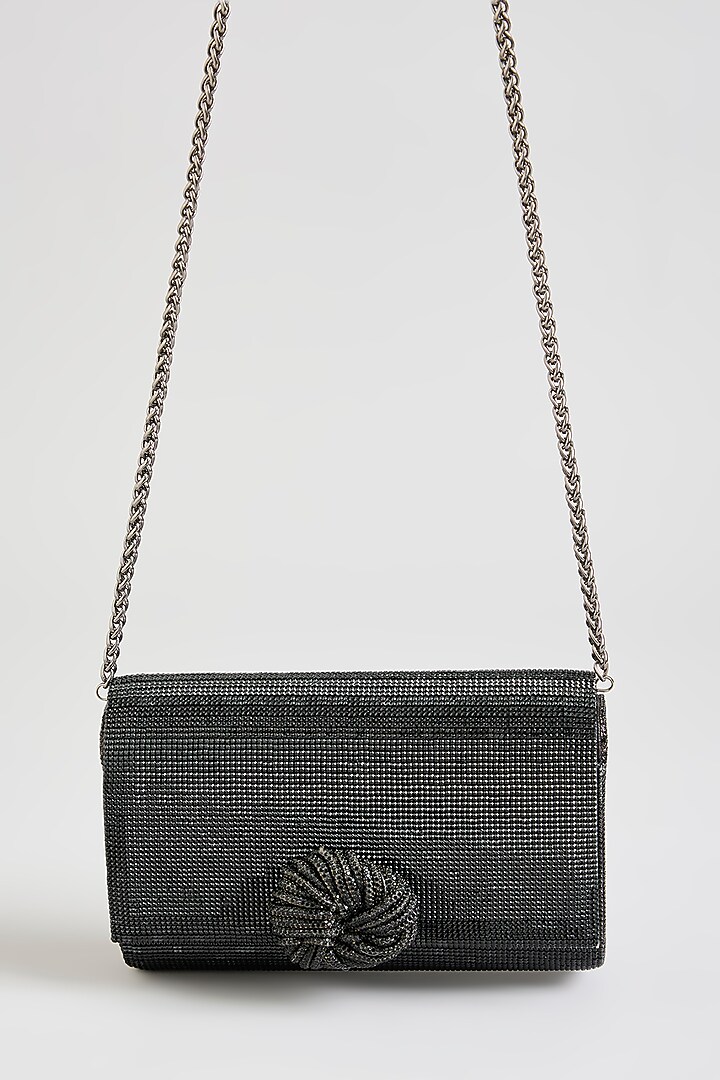 Black Faux Leather & Satin Clutch by BEAU MONDE at Pernia's Pop Up Shop