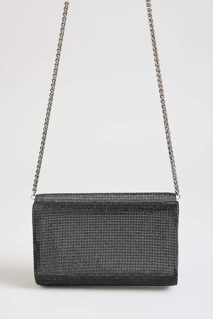 Black Faux Leather & Satin Clutch by BEAU MONDE at Pernia's Pop Up Shop