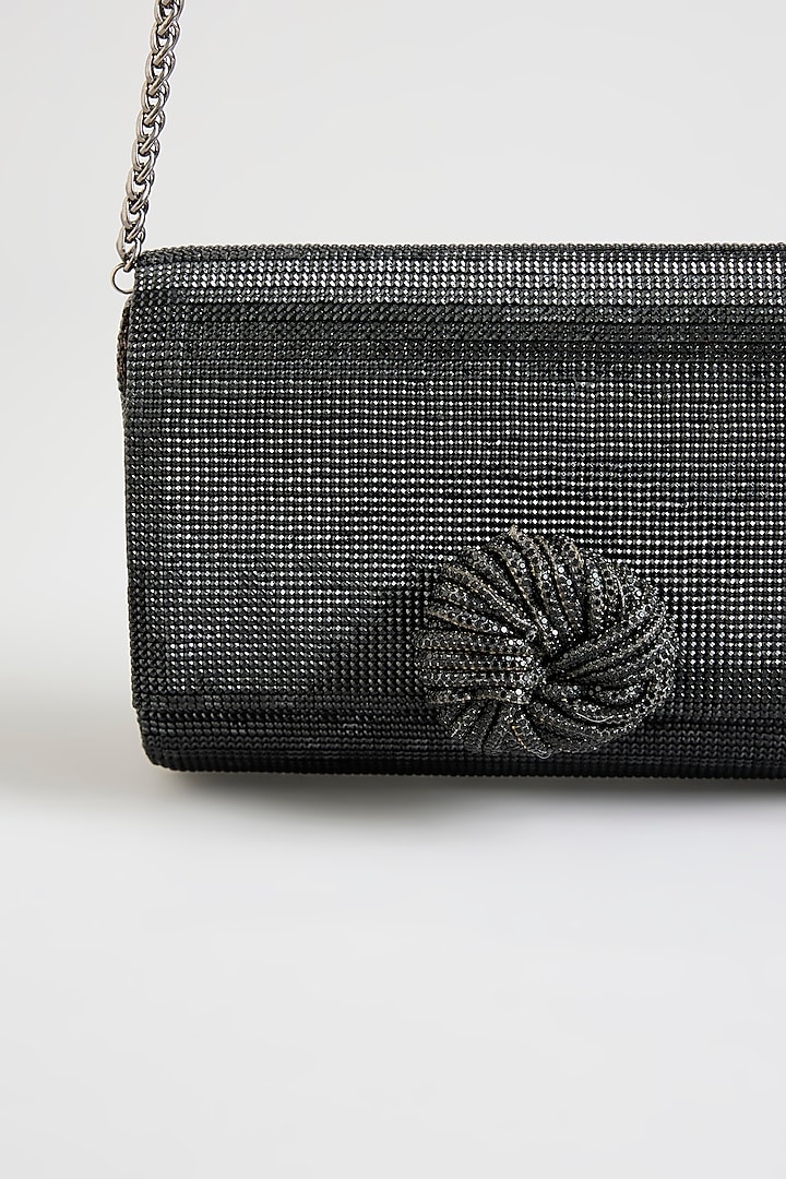 Black Faux Leather & Satin Clutch by BEAU MONDE at Pernia's Pop Up Shop