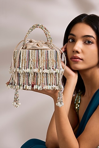 Multi-Colored Suede Velvet Bucket Bag by BEAU MONDE