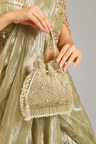 Silver & Gold Faux Leather Potli by BEAU MONDE