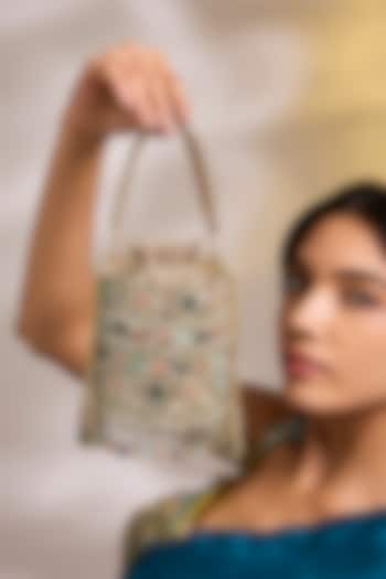 Gold  Suede Velvet Bucket Bag by BEAU MONDE at Pernia's Pop Up Shop