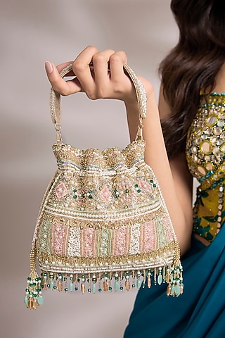 Multi-Colored Suede Velvet Potli by BEAU MONDE