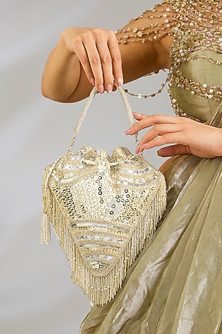 Silver & Gold Faux Leather Potli by BEAU MONDE
