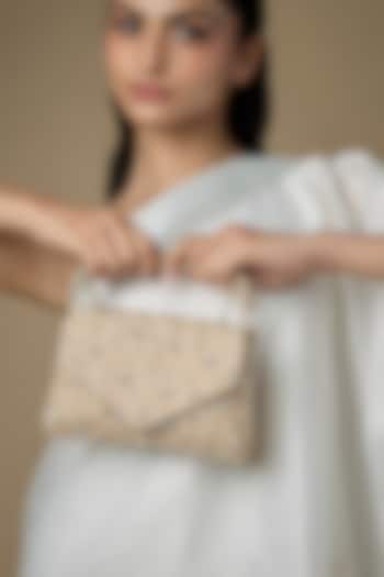 Champagne Satin & Vegan Leather Bag by BEAU MONDE at Pernia's Pop Up Shop