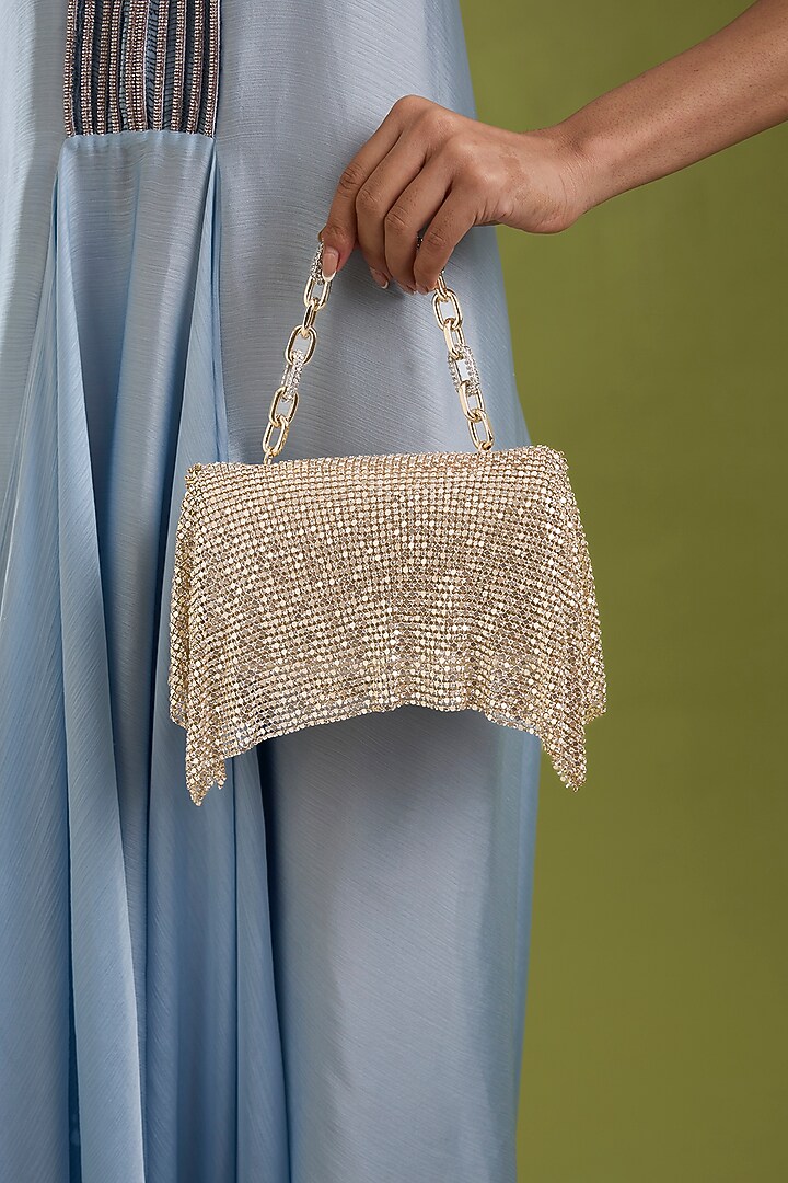 Rose Gold Faux Leather & Satin Bag by BEAU MONDE at Pernia's Pop Up Shop